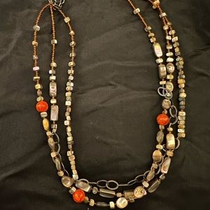 Silpada Fiesta Fun Necklace 3 strands. Sterling silver w/ sponge coral & abalone